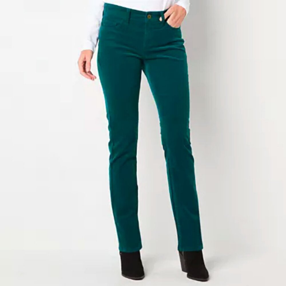 St. John's Bay Classic Straight Leg Teal Corduroy Women's 16 Pants Pockets